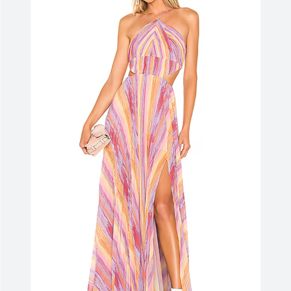 AMUR Pink and Purple Halter Maxi Dress with Cutout and Slit